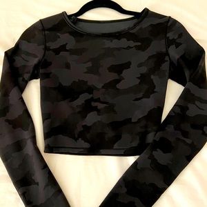 Lululemon Wunder Train Cropped Long Sleeve Top in Camo Deep Coal